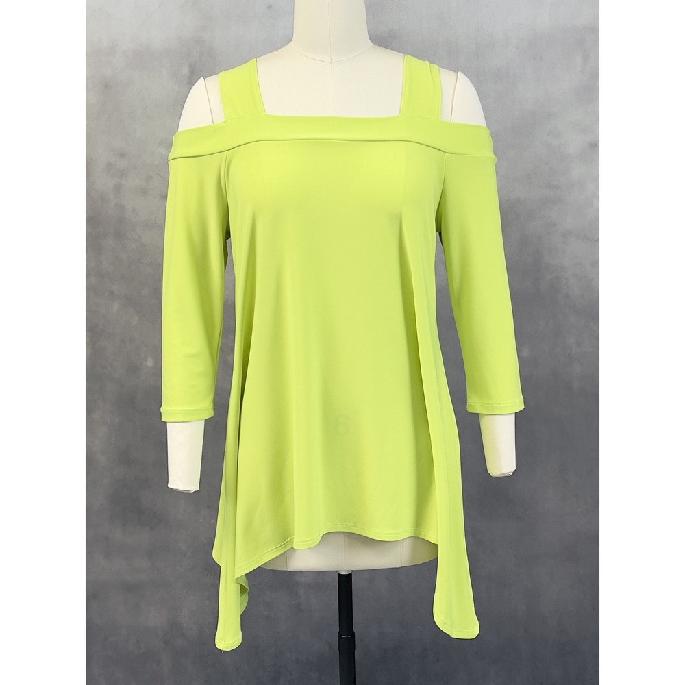 Clara Sunwoo Cold Shoulder‎ Tunic Top Women Small Neon Lime Stretch Minimalist